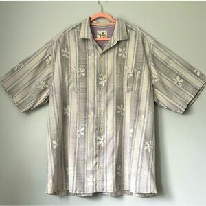 Tommy Bahama Gray Floral Casual Button Down Shirt, SZ: 2XL